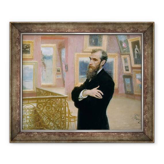 Tablou inramat - Ilya Efimovich Repin - Portretul lui Pavel Tretyakov 1832-98 in Galerie, 50 x 60 cm - - Roveli