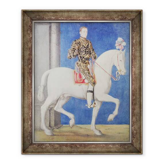 Tablou inramat - Francois Clouet - Portret ecvestru presupus a fi Dauphin Henri II 1519-59 c.1543, 50 x 60 cm - - Roveli