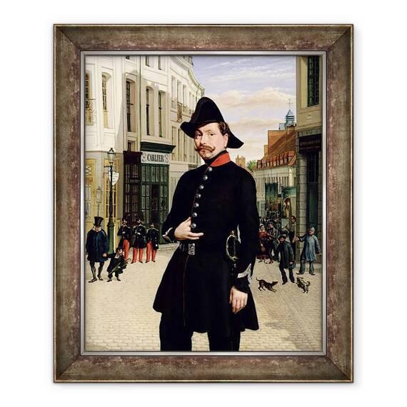Tablou inramat - Scoala Franceza - Portretul unui ofiter de politie in Douai in 1848, 50 x 60 cm - - Roveli