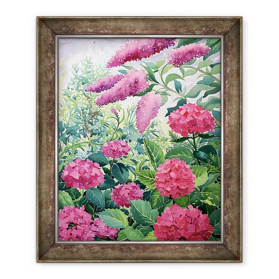 Tablou inramat - Christopher Ryland - Hortensii de gradina si Buddleia, 50 x 60 cm - - Roveli