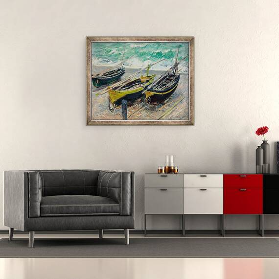 Tablou inramat - Claude Monet - Trei barci de pescuit, 50 x 60 cm - 2- Roveli