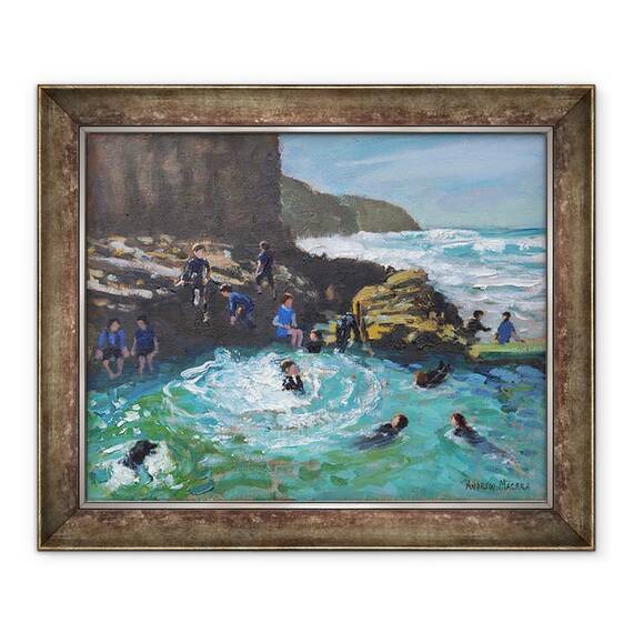 Tablou inramat - Andrew Macara - Piscina Stanca Capela, Perranporth, Cornwall, 50 x 60 cm - - Roveli
