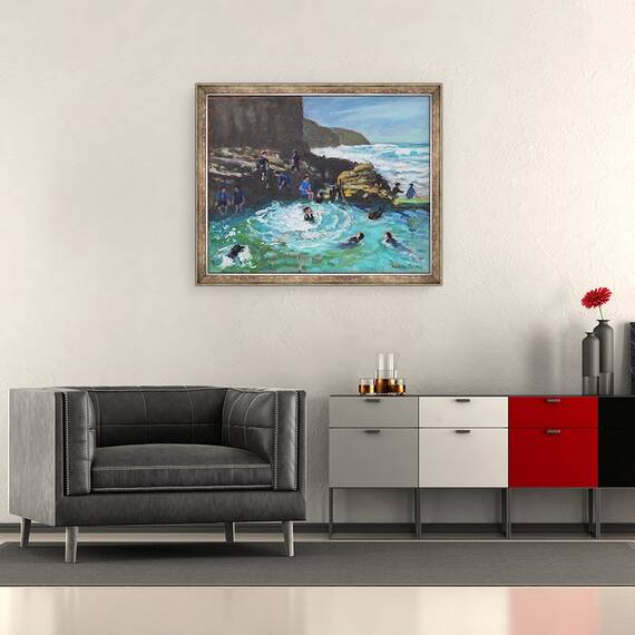 Tablou inramat - Andrew Macara - Piscina Stanca Capela, Perranporth, Cornwall, 50 x 60 cm - 2- Roveli