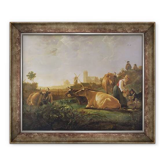 Tablou inramat - Aelbert Cuyp - O vedere indepartata a Dordrecht cu pastorul de dormit si cinci vaci Dortul mic, 50 x 60 cm - - Roveli