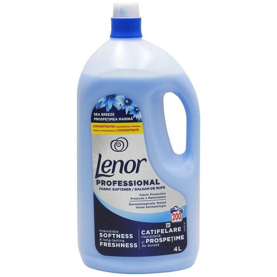 Balsam de rufe Lenor Professional Sea Breeze concentrat, 4 l, 200 spalari, prospetimea marina, catifelare irezistibila si prospetime de durata, protectie a materialului, testat dermatologic, pentru uz casnic si profesional - - Roveli