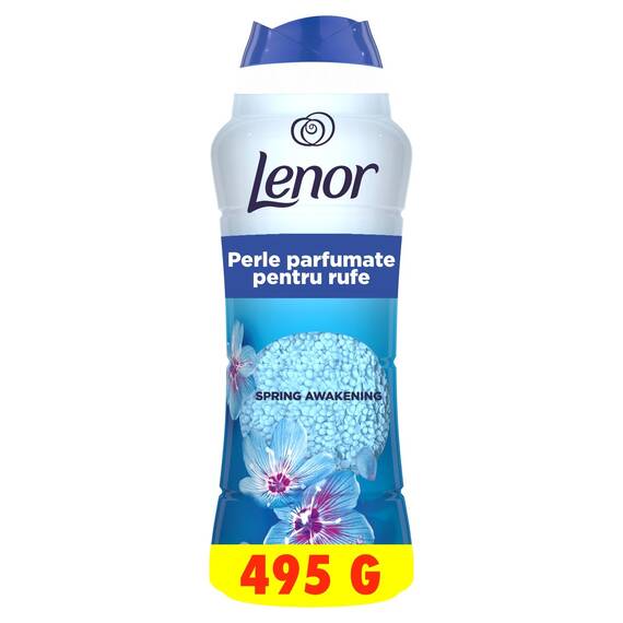 Perle parfumate pentru rufe Lenor Spring Awakening, 495 g, parfum nonstop pana la 12 saptamani, note de paciuli si flori de primavara, pentru toate tipurile de tesaturi - - Roveli