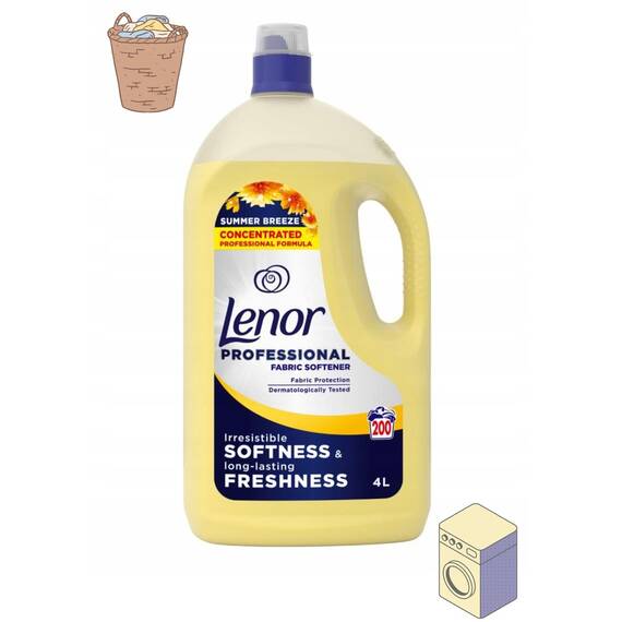 Balsam de rufe Lenor Professional Summer Breeze concentrat, 4 l, 200 spalari, catifelare irezistibila si prospetime de durata, protejeaza fibrele impotriva uzurii, faciliteaza calcatul, testat dermatologic, pentru uz casnic si profesional - 2- Roveli