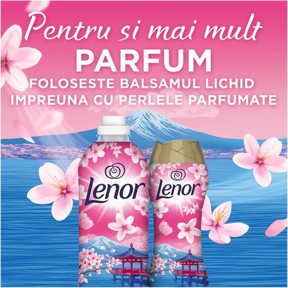 Perle parfumate pentru rufe Lenor Japanese Blossom editie limitata, 195 g, parfum nonstop pana la 12 saptamani, floare de cires japonez, pentru toate tipurile de tesaturi - 4- Roveli