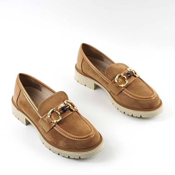 Pantofi de dama , comozi , cu accesoriu auriu A10500-CAMEL, Culoare (12): Camel, Marime (12): 36 - 2- Roveli