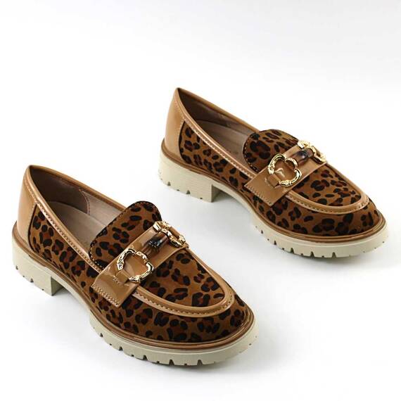 Pantofi de dama , comozi , cu accesoriu auriu  si animal print A10501-LEOPARD, Culoare (12): BEJ/ANIMAL PRINT, Marime (12): 41 - 2- Roveli
