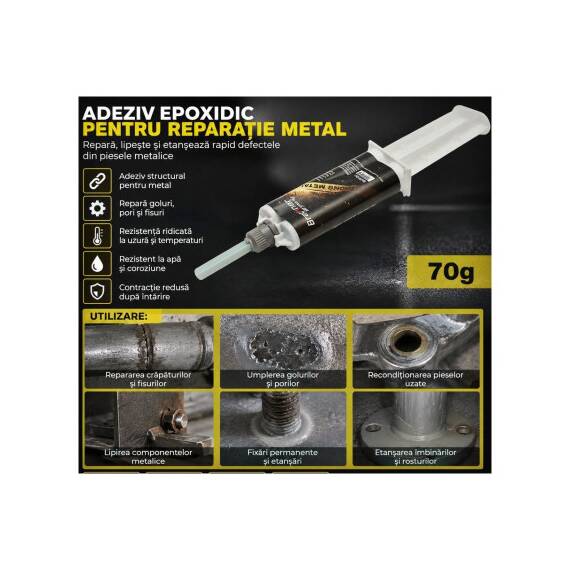 Adeziv epoxidic bicomponent metal 70 g fier otel reparatii Cod: BK00491 - 3- Roveli