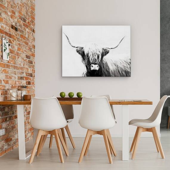 Tablou canvas - Animale, Bovine Highland Scotiene, Alb-Negru, Marime: 60 x 80 cm - 4- Roveli