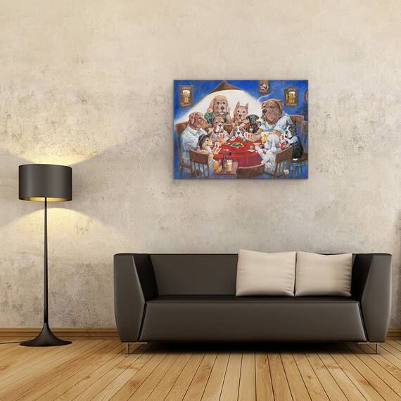 Tablou canvas - Animale, Caini, Societate, Carti De Joc, Pictura, Marime: 50 x 70 cm - 2- Roveli