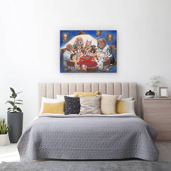 Tablou canvas - Animale, Caini, Societate, Carti De Joc, Pictura, Marime: 50 x 70 cm - 3- Roveli