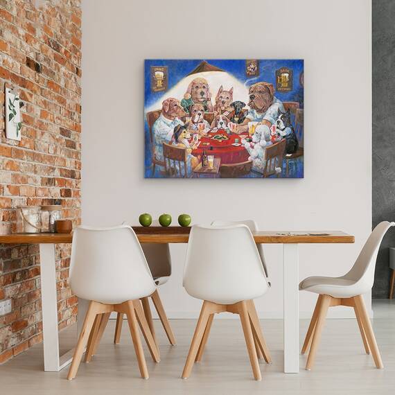 Tablou canvas - Animale, Caini, Societate, Carti De Joc, Pictura, Marime: 60 x 80 cm - 4- Roveli