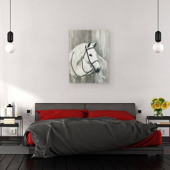 Tablou canvas - Animale, Cal, Alb, Pictura, Marime: 60 x 80 cm - 3- Roveli