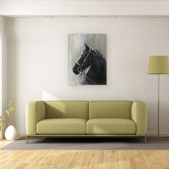 Tablou canvas - Animale, Cal, Negru, Pictura, Marime: 60 x 80 cm - 2- Roveli