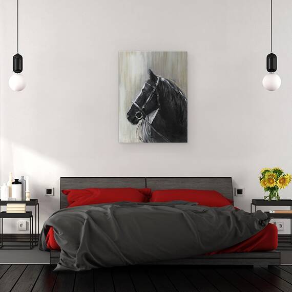 Tablou canvas - Animale, Cal, Negru, Pictura, Marime: 60 x 80 cm - 3- Roveli