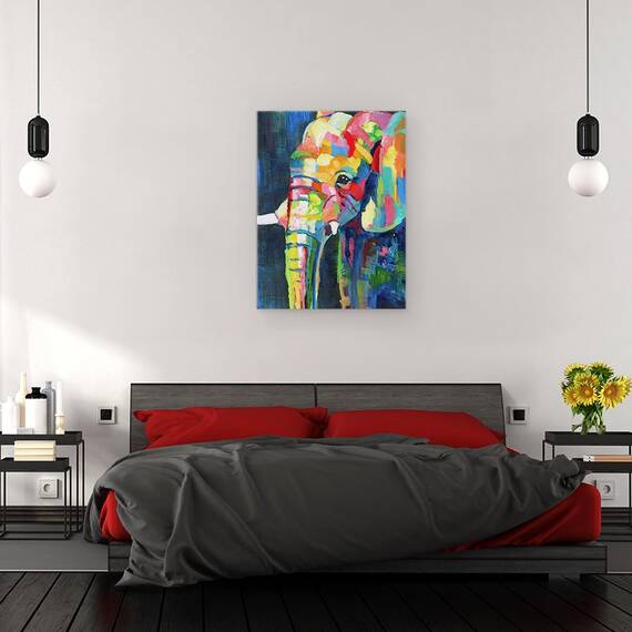 Tablou canvas - Animale, Diverse, Elefant Colorat, Pictura, Marime: 50 x 70 cm - 3- Roveli