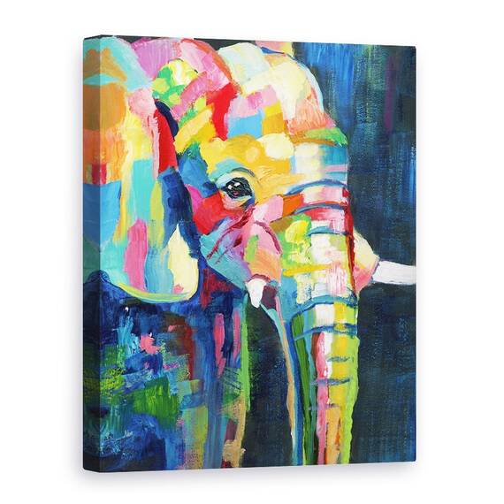 Tablou canvas - Animale, Diverse, Elefant Colorat, Pictura, Marime: 60 x 80 cm - - Roveli