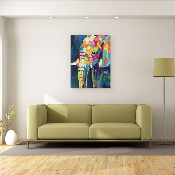 Tablou canvas - Animale, Diverse, Elefant Colorat, Pictura, Marime: 60 x 80 cm - 2- Roveli