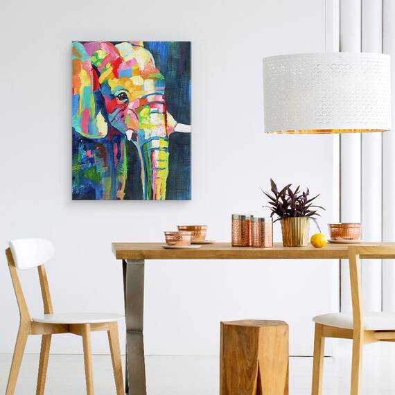 Tablou canvas - Animale, Diverse, Elefant Colorat, Pictura, Marime: 60 x 80 cm - 4- Roveli