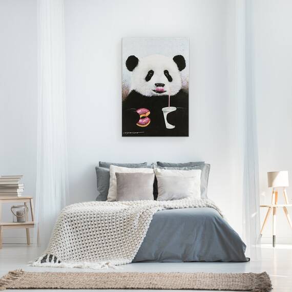 Tablou Canvas - Animale, Ursi Panda, Dulciuri, Bauturi Racoritoare, Pictura, Marime: 60 x 90 cm - 3- Roveli