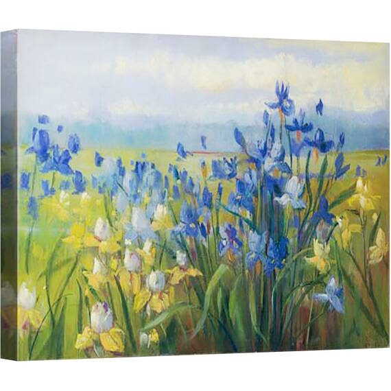 Tablou Canvas - Flori galbene si albastre, natura, camp, Marime: 50 x 70 cm - - Roveli