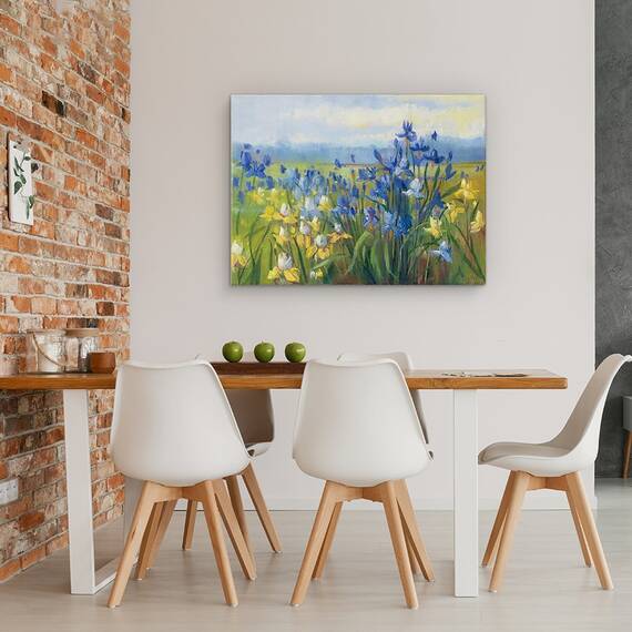 Tablou Canvas - Flori galbene si albastre, natura, camp, Marime: 50 x 70 cm - 4- Roveli