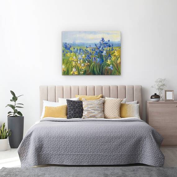 Tablou Canvas - Flori galbene si albastre, natura, camp, Marime: 60 x 80 cm - 3- Roveli