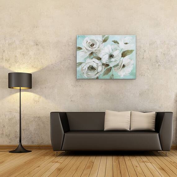 Tablou canvas - Flori, Alb, Culoare Jad, Pictura, Marime: 60 x 80 cm - 2- Roveli