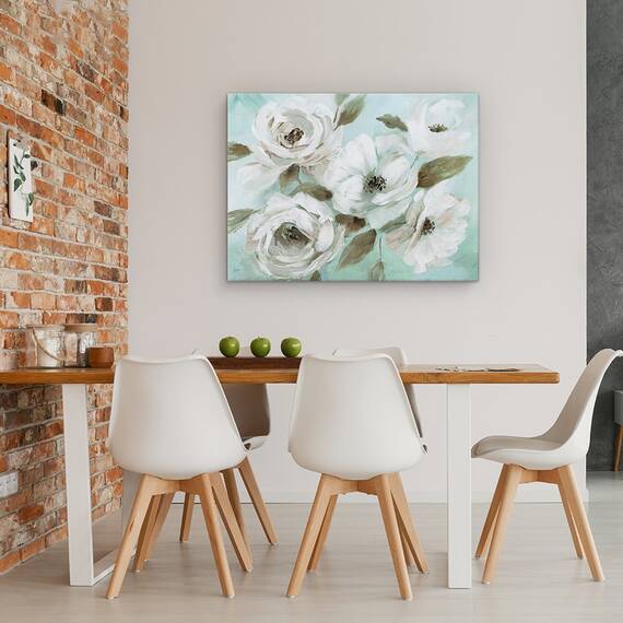 Tablou canvas - Flori, Alb, Culoare Jad, Pictura, Marime: 60 x 80 cm - 4- Roveli