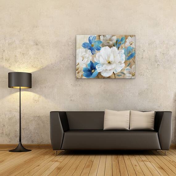 Tablou canvas - Flori, Albastru, Alb, Gradina, Pictura, Marime: 50 x 70 cm - 2- Roveli