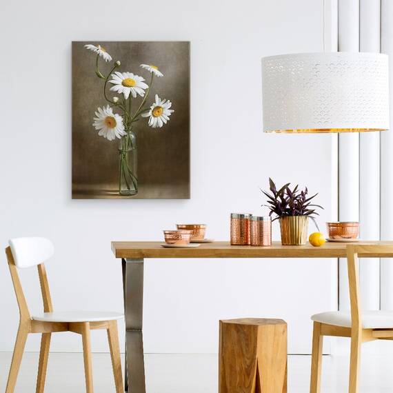 Tablou canvas - Flori, Gerbera, Alb, Vaza, Pictura, Marime: 50 x 70 cm - 4- Roveli