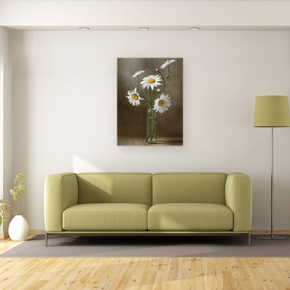 Tablou canvas - Flori, Gerbera, Alb, Vaza, Pictura, Marime: 60 x 80 cm - 2- Roveli