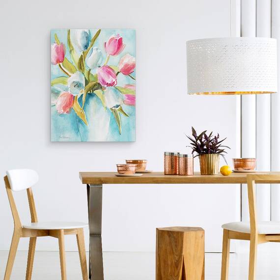 Tablou canvas - Flori, Lalele, Colorate, Vaza, Pictura, Marime: 50 x 70 cm - 4- Roveli