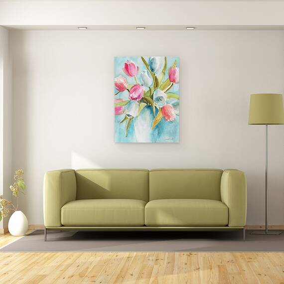 Tablou canvas - Flori, Lalele, Colorate, Vaza, Pictura, Marime: 60 x 80 cm - 2- Roveli