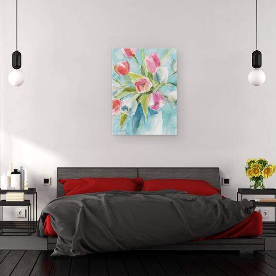 Tablou canvas - Flori, Lalele, Colorate, Vaza, Pictura, Marime: 50 x 70 cm - 3- Roveli