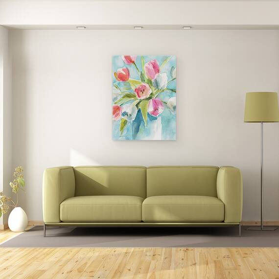Tablou canvas - Flori, Lalele, Colorate, Vaza, Pictura, Marime: 60 x 80 cm - 2- Roveli