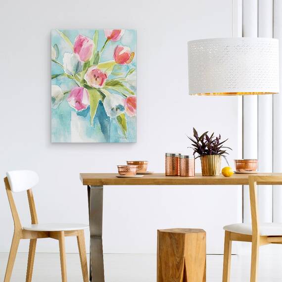 Tablou canvas - Flori, Lalele, Colorate, Vaza, Pictura, Marime: 60 x 80 cm - 4- Roveli