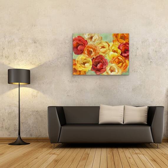Tablou canvas - Flori, Trandafiri Colorate, Galben, Portocaliu, Rosu, Pictura, Marime: 50 x 70 cm - 2- Roveli