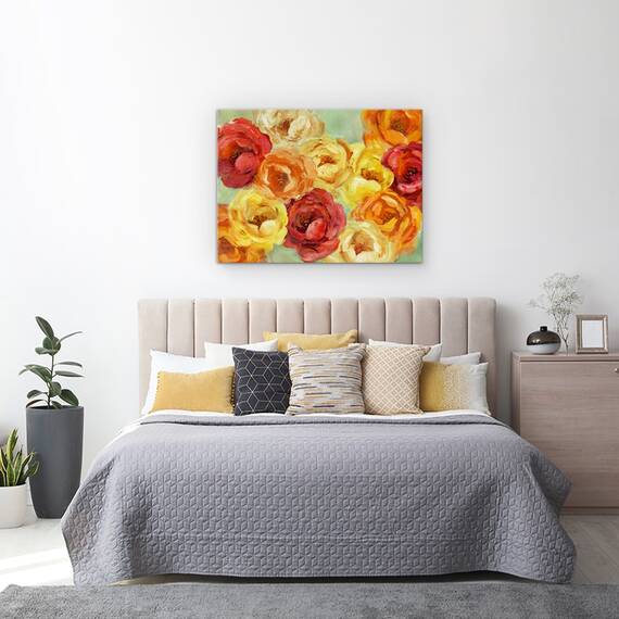 Tablou canvas - Flori, Trandafiri Colorate, Galben, Portocaliu, Rosu, Pictura, Marime: 60 x 80 cm - 3- Roveli