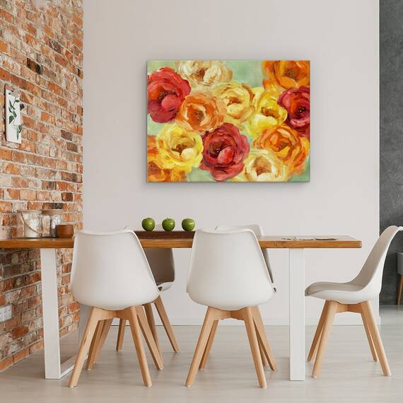 Tablou canvas - Flori, Trandafiri Colorate, Galben, Portocaliu, Rosu, Pictura, Marime: 60 x 80 cm - 4- Roveli