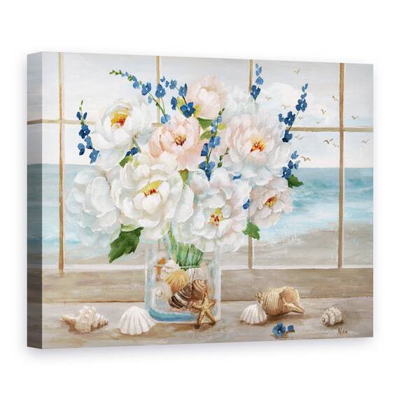 Tablou canvas - Flori, Vaza, Scoici, Plaja, Pasari, Pictura, Marime: 50 x 70 cm - - Roveli