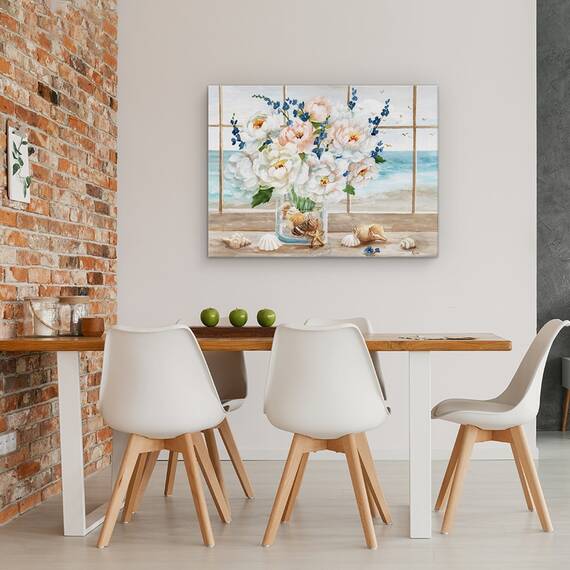 Tablou canvas - Flori, Vaza, Scoici, Plaja, Pasari, Pictura, Marime: 60 x 80 cm - 4- Roveli