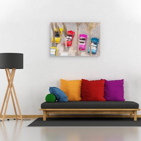 Tablou Canvas - Masini, Colorate, Retro, Copaci, Pictura, Marime: 60 x 90 cm - 2- Roveli