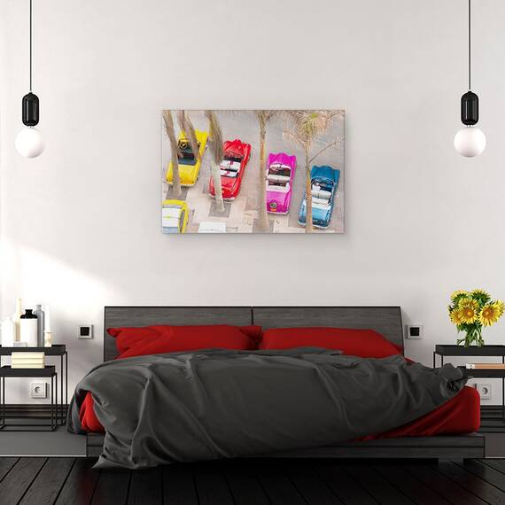 Tablou Canvas - Masini, Colorate, Retro, Copaci, Pictura, Marime: 60 x 90 cm - 3- Roveli