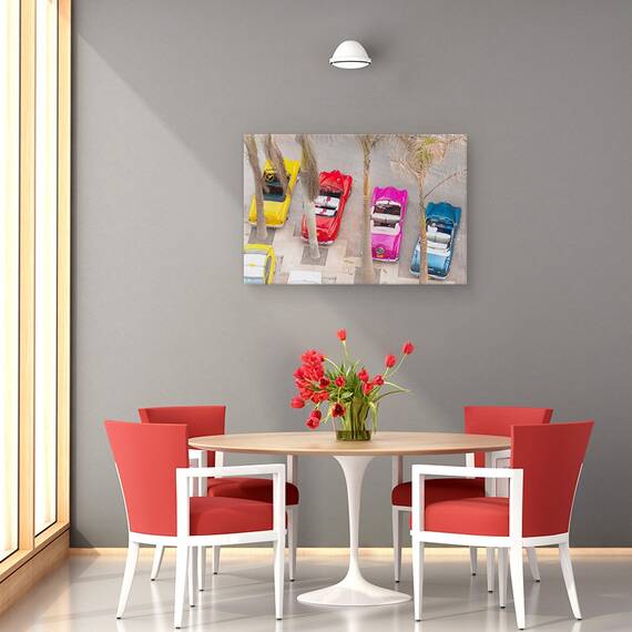 Tablou Canvas - Masini, Colorate, Retro, Copaci, Pictura, Marime: 60 x 90 cm - 4- Roveli