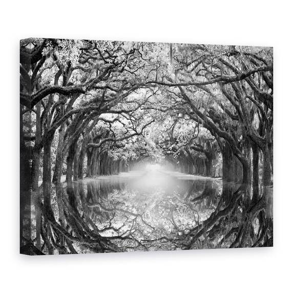 Tablou canvas - Natura, Peisaj, Padure, Alb-Negru, Lac, Reflectie, Pictura, Marime: 60 x 80 cm - - Roveli