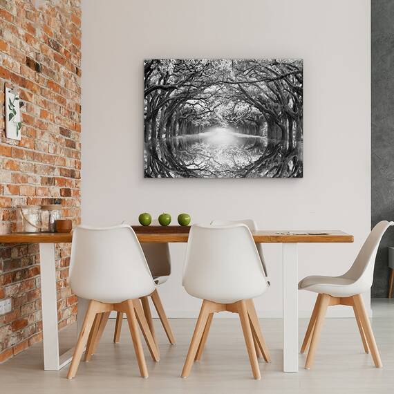 Tablou canvas - Natura, Peisaj, Padure, Alb-Negru, Lac, Reflectie, Pictura, Marime: 60 x 80 cm - 4- Roveli